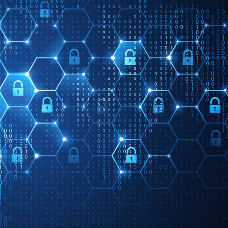 Geometric shapes with locks overlaying a world map