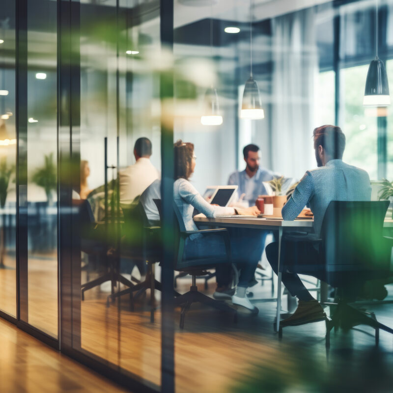 Business office with blurred people casual wear, with blurred bokeh background